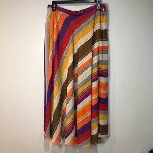 Lauren Ralph Lauren Multicolor Diagonal Stripes High Waist A-line MIDI Skirt